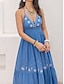 cheap Plain Dresses-Women&#039;s Denim Dress Maxi Dress Chiffon Ruched Party Elegant Bohemia Halter Neck Sleeveless Blue Color
