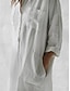 baratos design de vestidos de algodão e linho-Mulheres Vestido branco Vestido de linho Camisetão Vestido midi Botão Bolsos Casual Diário Colarinho de Camisa Manga Longa Verão Primavera Branco Azul Tecido