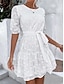 tanie zaprojektuj bawełniane i lniane sukienki-Damskie Biała sukienka Codzienne sukienki Sukienka mini Bawełna Wiązanie Oczko Podstawowy Codzienny Półgolf Rękaw 1/2 Lato Wiosna Biały Równina