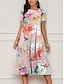 cheap Print Dresses-Women&#039;s Casual Dress Floral Print Crew Neck Midi Dress Stylish Daily Date Short Sleeve Summer