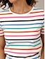 baratos T-Shirts de mulher-Mulheres Camiseta Arco-Íris Listrado Diário Arco-íris Manga Curta à moda Gola Redonda Verão