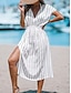 cheap Print Dresses-Women&#039;s White Dress Stripe Split Print V Neck Midi Dress Casual Daily Date Short Sleeve Summer