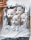 billige T-skjorter til kvinner-Dame T skjorte 3D cat Dyr Trykt mønster Daglig Helg Mote Kortermet Rund hals Hvit Sommer