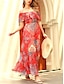 Χαμηλού Κόστους Print Φορέματα-Γυναικεία Σουρωτά Ώμοι Έξω Μακρύ φόρεμα Βοημία Κοντομάνικο Καλοκαίρι Άνοιξη