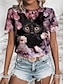 cheap Women&#039;s T-shirts-Women&#039;s T shirt Tee Floral Animal Daily Weekend Print Purple Short Sleeve Fashion Round Neck 3D cat Summer