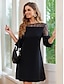 economico abiti semplici-Per donna Vestito nero Mini abito Pizzo Elegante Girocollo Mezza manica Nero Colore