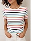 baratos T-Shirts de mulher-Mulheres Camiseta Arco-Íris Listrado Diário à moda Manga Curta Gola Redonda Arco-íris Verão