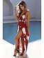 Χαμηλού Κόστους Print Φορέματα-Γυναικεία Φόρεμα για τον ήλιο Φόρεμα σε γραμμή Α Σλιπ Φόρεμα Φλοράλ γραβάτα μπροστά Σκίσιμο Lace Up Lack Μακρύ Φόρεμα Μάξι Φόρεμα Κομψό Βοημία Γάμου Πάρτι Αμάνικο Καλοκαίρι