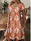 billige Kjoler med trykt mønster-Dame Skiftkjole Trykt mønster V-hals Mini kjole Kortermet Sommer