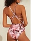 tanie markowe stroje kąpielowe-Trójkątny kostium kąpielowy z kwiatowym wykończeniem i koronką