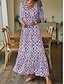 abordables Robes à motifs-Femme Robe casual Floral Imprimer Col V robe longue mode du quotidien Rendez-vous Manches 3/4 Eté