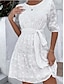 tanie zaprojektuj bawełniane i lniane sukienki-Damskie Biała sukienka Codzienne sukienki Sukienka mini Bawełna Wiązanie Oczko Podstawowy Codzienny Półgolf Rękaw 1/2 Lato Wiosna Biały Równina