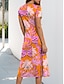 Χαμηλού Κόστους Print Φορέματα-Γυναικεία Στάμπα Στρογγυλή Ψηλή Λαιμόκοψη Μίντι φόρεμα Κοντομάνικο Καλοκαίρι
