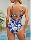 preiswerte Einteilige Badeanzüge-Damen Badeanzug Ein Stück Normal Bademode Push-Up Hosen Blumen Graphic V Ausschnitt Urlaub Strandbekleidung Badeanzüge