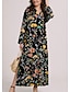 baratos Vestidos Estampados-Vestido casual feminino vestido de verão floral estampado decote em v dividido hemmáxi vestido data férias manga longa verão primavera