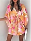 cheap Print Dresses-Women&#039;s Casual Dress Geometric Color Block Button Drawstring V Neck Mini Dress Hawaiian Stylish Daily Vacation 3/4 Length Sleeve Summer