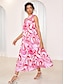 cheap Print Dresses-Women&#039;s Floral Sundress Pink Chiffon Swing Dress One Shoulder Graphic Knotted Midi Dress Elegant Vacation Beach Wedding Guest Sleeveless Summer