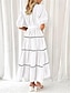 baratos vestidos lisos-Mulheres Vestido branco Vestido Longo Cordões Botão Encontro Férias Roupa de rua Maxi Colarinho de Camisa Meia Manga Preto Branco Rosa Cor