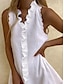 abordables vestidos de algodón y lino de diseño-Mujer Vestido blanco Vestido de lino Vestido de verano Mini vestido Algodón Volante Casual Diario Vacaciones Escote en Pico Sin Mangas Verano Primavera Blanco Plano