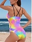 voordelige Eendelige badpakken-Dames Zwemkleding Een stukje Zwempak Tie Dye V-hals Vakantie Badpakken
