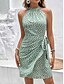 cheap Print Dresses-Women&#039;s High Neck Mini Dress Sleeveless Summer