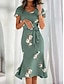 cheap Print Dresses-Women&#039;s Chiffon Floral Ruffle Print Crew Neck Midi Dress Party Sleeveless Summer