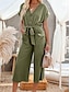 cheap Women&#039;s Jumpsuits-Women&#039;s Jumpsuit Lace up Button Solid Color Shirt Collar Basic Street Daily Regular Fit Short Sleeve Black Army Green Khaki S M L Summer