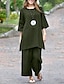 baratos Tops básicos de mulher-Camisa Social Conjunto Mulheres Preto Verde Tropa Laranja Tecido 2 Peças Rua Diário Moda Decote Redondo Normal S