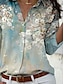 abordables Blusas y camisas de mujer-Mujer Camisa Blusa Floral Diario Vacaciones Botón Estampado Azul Piscina Manga Larga Casual Cuello Camisero Primavera &amp; Otoño