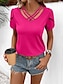 preiswerte Basic-Damenoberteile-T Shirt Damen Rosa Fuchsie Khaki Glatt Sexy Strasse Täglich Modisch V Ausschnitt Regular Fit S