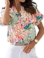 baratos Blusas e Camisas de mulher-Mulheres Camisa Social Blusa Floral Férias Para Noite Imprimir Rosa Manga Curta Casual Decote V Verão