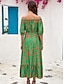 Χαμηλού Κόστους Casual Φορέματα-Γυναικεία Καθημερινό φόρεμα Φόρεμα για τον ήλιο Πράσινο φόρεμα Φύλλο Εξώπλατο Ελαστική μέση Ώμοι Έξω Μακρύ φόρεμα Κομψό Βοημία Πάρτι Καθημερινά Καλοκαίρι Άνοιξη