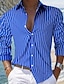 abordables Camisas-Hombre Vestidos Camisa Ajuste regular Manga Larga Diseño A Rayas Mezcla de Algodón Azul Piscina 2023