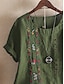 cheap Women&#039;s Blouses &amp; Shirts-Women&#039;s Shirt Blouse Cotton Floral Embroidered Daily Vacation Casual Short Sleeve Crew Neck Green Summer