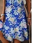 cheap Print Dresses-Women&#039;s Floral Leaf Print V Neck Midi Dress Daily Vacation Short Sleeve Summer Spring
