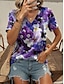 baratos T-Shirts de mulher-Mulheres Camiseta Floral Diário Imprimir Azul Marinha Manga Curta Moda Decote V Verão