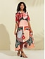 זול הדפס שמלת קז&#039;ואל-שמלת מקסי קז&#039;ואלית בהדפס פנים אנושי סאטן