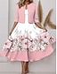 cheap Print Dress Sets-Women&#039;s Two Piece Dress Set Casual Dress Chiffon Dress Swing Dress Date Elegant Print Midi Dress V Neck Half Sleeve Floral Regular Fit Pink Spring S M L XL XXL