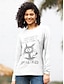 Χαμηλού Κόστους Γυναικεία T-Shirts-Γυναικεία Μπλουζάκι Γάτα Γράμμα Καθημερινά Σαββατοκύριακο Στάμπα Λευκό Μακρυμάνικο Μοντέρνα Στρογγυλή Λαιμόκοψη Άνοιξη &amp; Χειμώνας