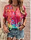 cheap Women&#039;s T-shirts-Women&#039;s Tunic Graphic Print Daily Vintage Short Sleeve V Neck Pink Summer