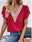 cheap Basic Women&#039;s Tops-Shirt Lace Shirt Blouse Women&#039;s Black White Red Plain Lace Street Daily Fashion V Neck Regular Fit S