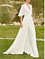 Χαμηλού Κόστους Νυφικά Φορέματα-Φορεματα για γαμο Ντε Πιες Ώμοι Έξω Λαιμόκοψη V Μισό μανίκι Ουρά μέτριου μήκους Σιφόν Νυφικά φορέματα Με Πλισέ Πιασίματα 2024