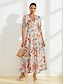 זול הדפס שמלת קז&#039;ואל-שמלת מקסי צווארון מוצלב פרחוני מכותנה