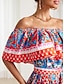 Χαμηλού Κόστους Print Φορέματα-Γυναικεία Σιφόν Φορέματα σιφόν Φλοράλ Πλισέ Με Βολάν Ώμοι Έξω Μίντι φόρεμα Καθημερινό Πάρτι Αμάνικο Καλοκαίρι