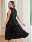 お買い得  無地ドレス-女性用 黒いドレス マキシドレス 多層式 純色 カジュアル Ｖネック ノースリーブ ブラック カラー