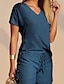 preiswerte Basic-Damenoberteile-T Shirt einstellen Damen Gelb Blau Glatt Kordelzug 2 teilig Strasse Täglich Modisch V Ausschnitt Regular Fit S
