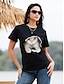 tanie T-shirty damskie-Damskie Podkoszulek Śmieszna koszulka Czarny Biały Graficzny Kot Nadruk Krótki rękaw Codzienny Podstawowy Okrągły dekolt Regularny 100% bawełna 3D Cat S