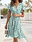 Χαμηλού Κόστους Print Φορέματα-Γυναικεία Σιφόν Φορέματα σιφόν Φλοράλ Πλισέ Με Βολάν Στρογγυλή Ψηλή Λαιμόκοψη Μίντι φόρεμα Πάρτι Αμάνικο Καλοκαίρι