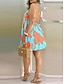 זול שמלות עם הדפס-בגדי ריקוד נשים שמלת קז&#039;ואל פרחוני עלה גב חשוף דפוס צוואר הלטר שמלת מיני הוואי מסוגנן יומי חופשה ללא שרוולים קיץ