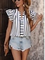 cheap Women&#039;s Blouses &amp; Shirts-Women&#039;s Shirt Blouse Striped Ruffle Print Daily Vacation Casual Short Sleeve V Neck Blue Summer